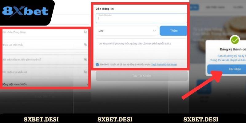 Điền thông tin và hoàn tất đăng ký đại lý 8XBET