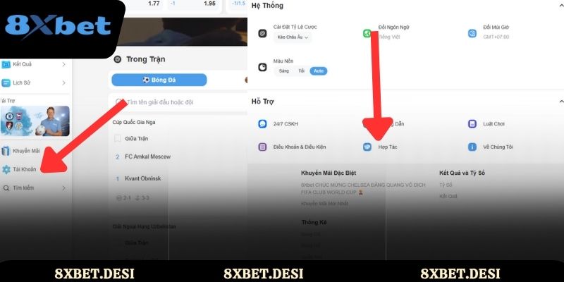 Truy cập vào giao diện đăng ký đại lý 8XBET