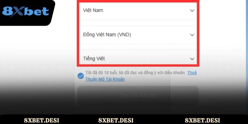 Bạn cần chọn thông tin về quốc gia, ngôn ngữ và tiền tệ