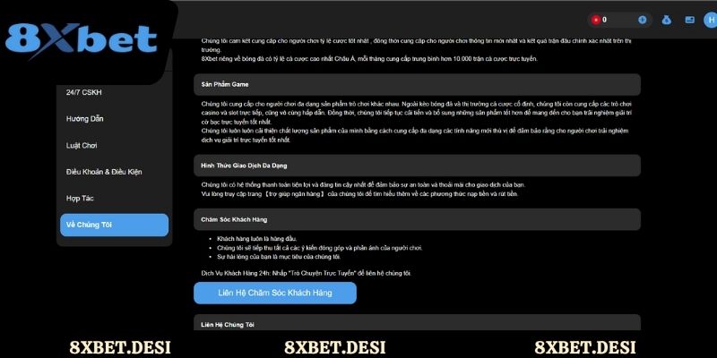 Sơ bộ về mục về chúng tôi 8XBET